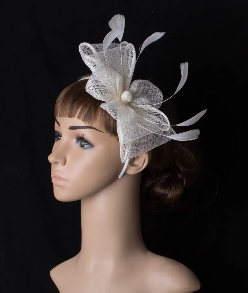 Vintage Sinamay Fascinator Headwear Colorful Mesh Feather Party Show Hair Accessories Millinery Linen Yellow Cocktail Hat MYQ093 |