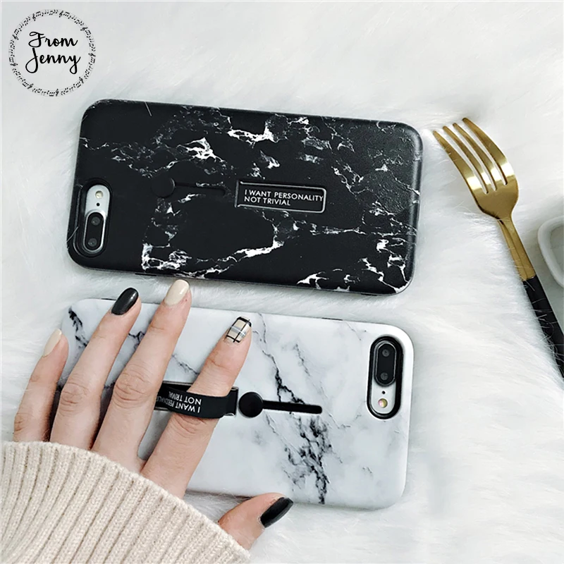 From Jenny Fashion Marble Phone Case For iphone X 7 7s 6 6s 6plus 6splus Golden Silver Finger Ring Holder Grip Hard | Мобильные