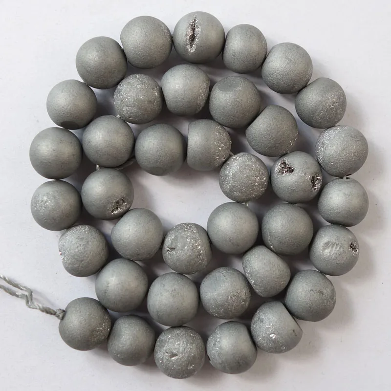 1 нитка 6 мм Металлические серые с титановым покрытием натуральные Druzy кварцевые