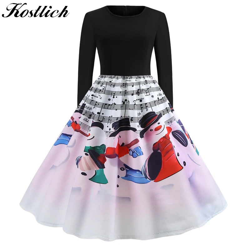 Kostlich высокое качество Pathcwork рождественское женское платье винтажное с круглым