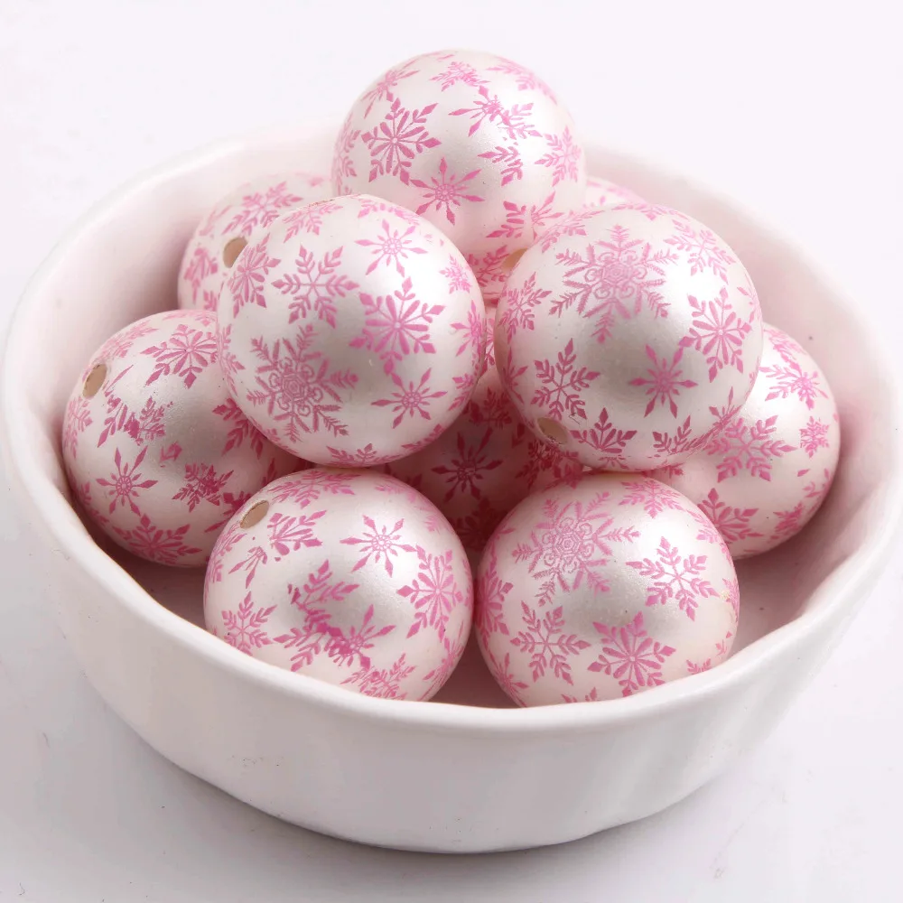 Модные крупные акриловые бусины 20 мм 100 шт./лот с принтом в виде розовых снежинок