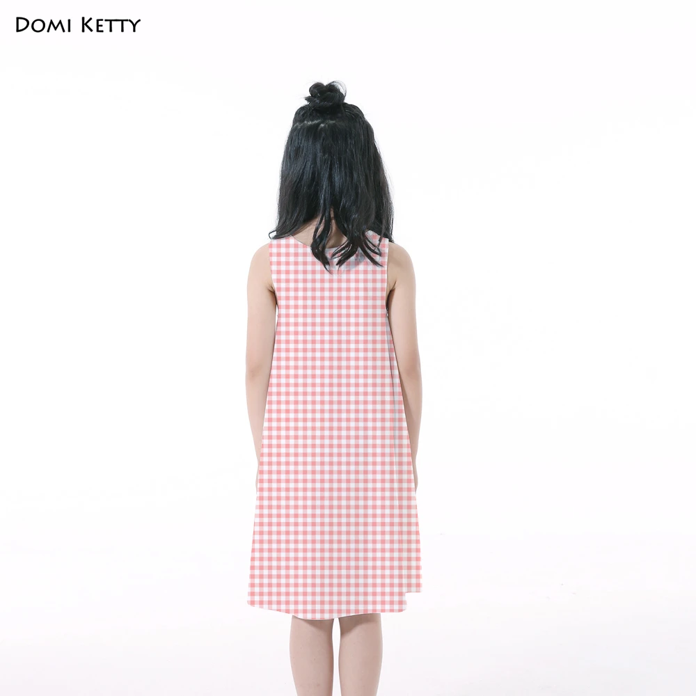 Domi Ketty girl sleeveless dress print lattice pink new cartoon kids princess vest dresses children party clothes 6-12Yrs | Детская