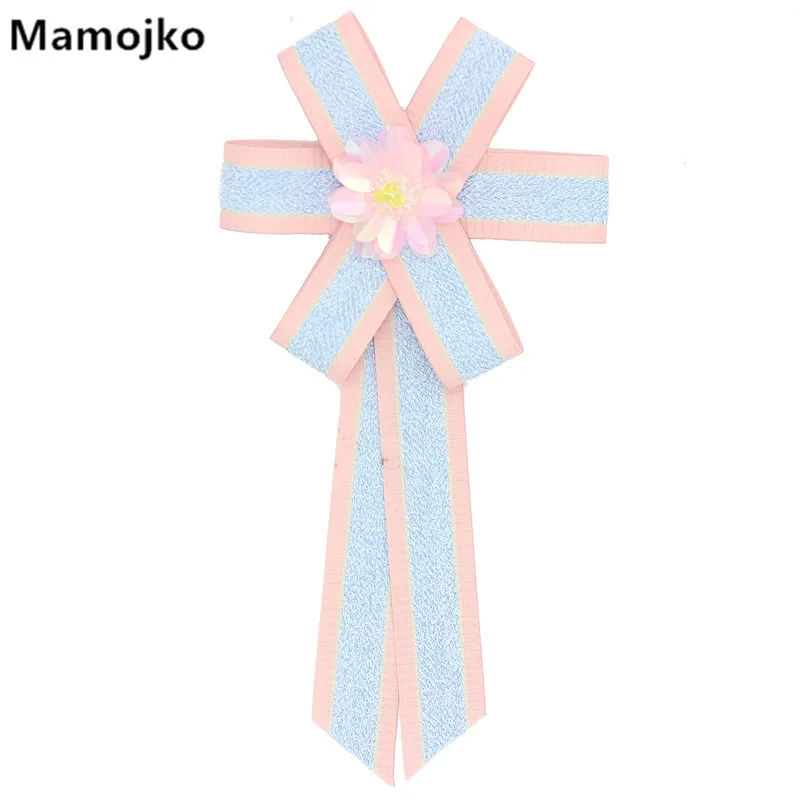 Модные Многослойные Броши Mamojko с блестками цветочной лентой галстуком-бабочкой
