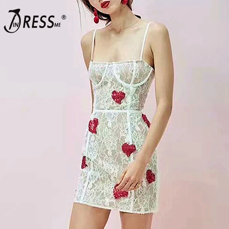 Модное кружевное платье INDRESSME с вышивкой и блестками женское на бретелях