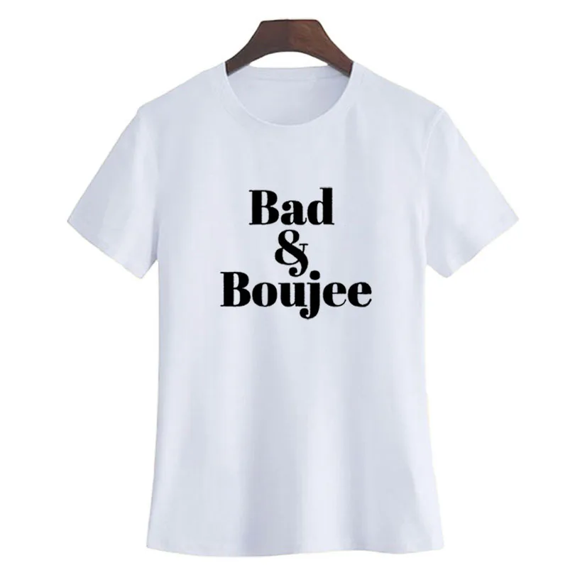 Bad and Boujee футболка черная белая Tumblr хип хоп Уличная модная с буквами женская