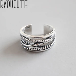 RYOUCUTE ювелирные изделия из настоящего чистого серебра винтажные Многослойные большие кольца для женщин на свадьбу кольцо с открытым пальцем Anillos Anelli