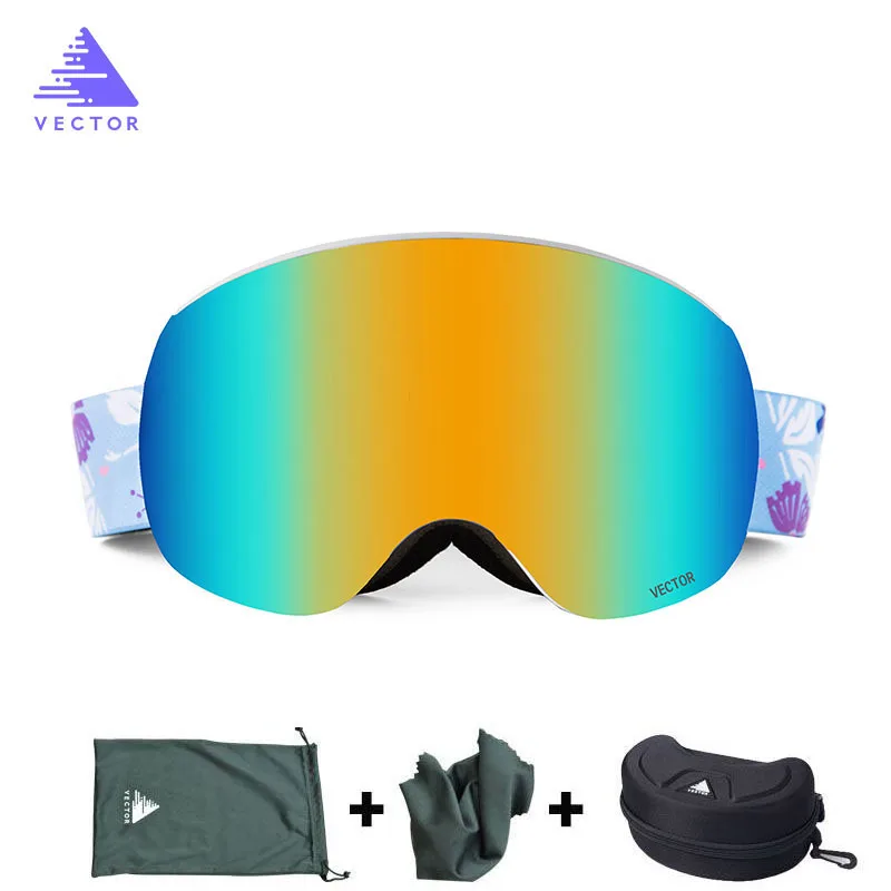 Green with Case Магнитные лыжные очки двухслойные UV400 Анти-туман большие Лыжные маски очки для катания на лыжах для мужчин и женщин сноуборд лыжные очки снежные очки - Цвет: Green with Case