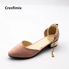 Женские офисные туфли на среднем каблуке Cresfimix, удобные туфли с ремешком и пряжкой, с жемчужинами, Повседневная Удобная обувь