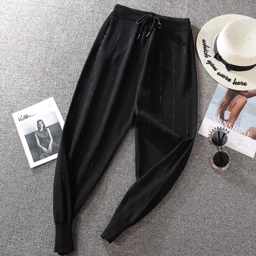 Осенние новые трикотажные свободные эластичные с высокой талией шаровары
