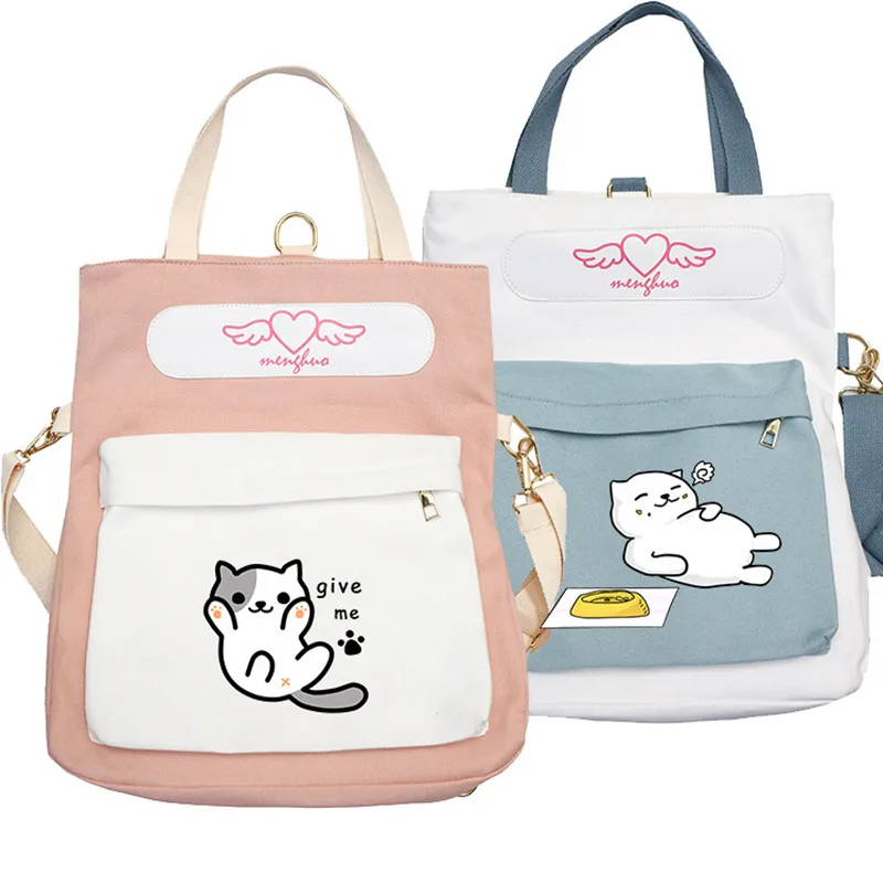

Neko Atsume kawaii Women Cat Backpack Cute School Bags Girls Shoulder Bags Canvas Crossbody Bags for Women Cat Travel Backpack