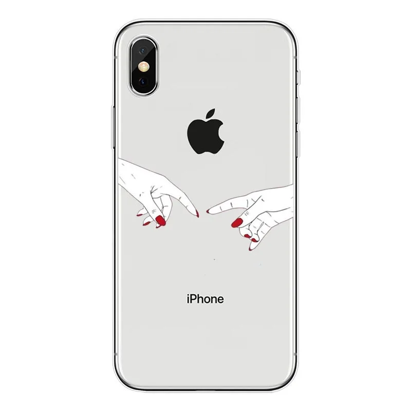 For iPhoneX 8 8Plus Case Cool Girls Red Nail Polished Finger Personality European Style Clear TPU iPhone7 6 6SPlus Capa | Мобильные