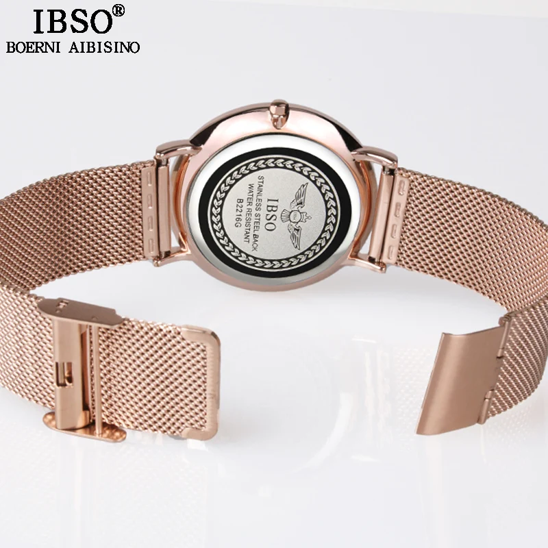 

IBSO Men's Quartz Watches 6MM Ultra-thin Dial Mesh Stainless Steel Strap Watch Men Simple Black Wristwatch Relogio Masculino