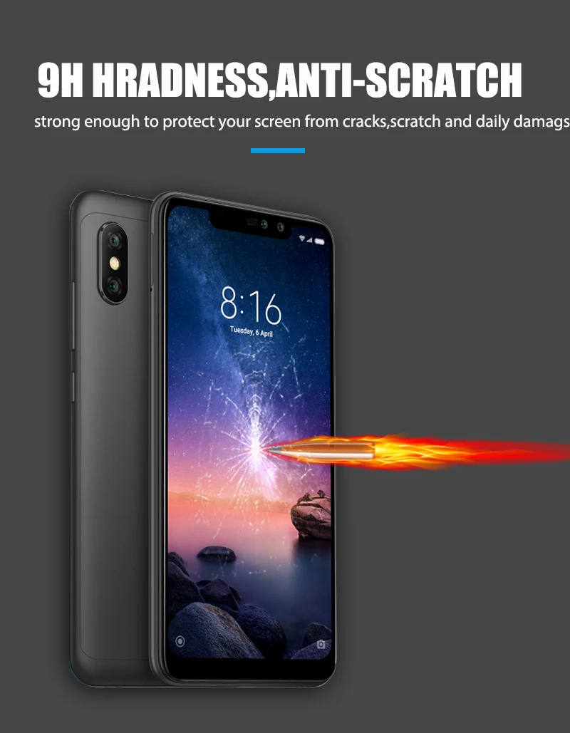 (2 шт.) 9H Премиум Закаленное стекло для Xiaomi Redmi Note 6 Pro Полное покрытие Защитная