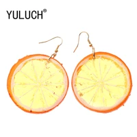 yuluch new design 3 medium colors tropical fruit lemon pendant earrings for women vacation beach jewelry earrings girls