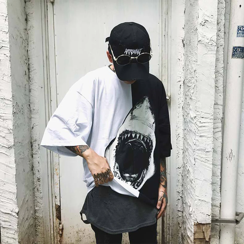Футболка уличная мода повседневная граффити Vetements мужская и женская Акула хип