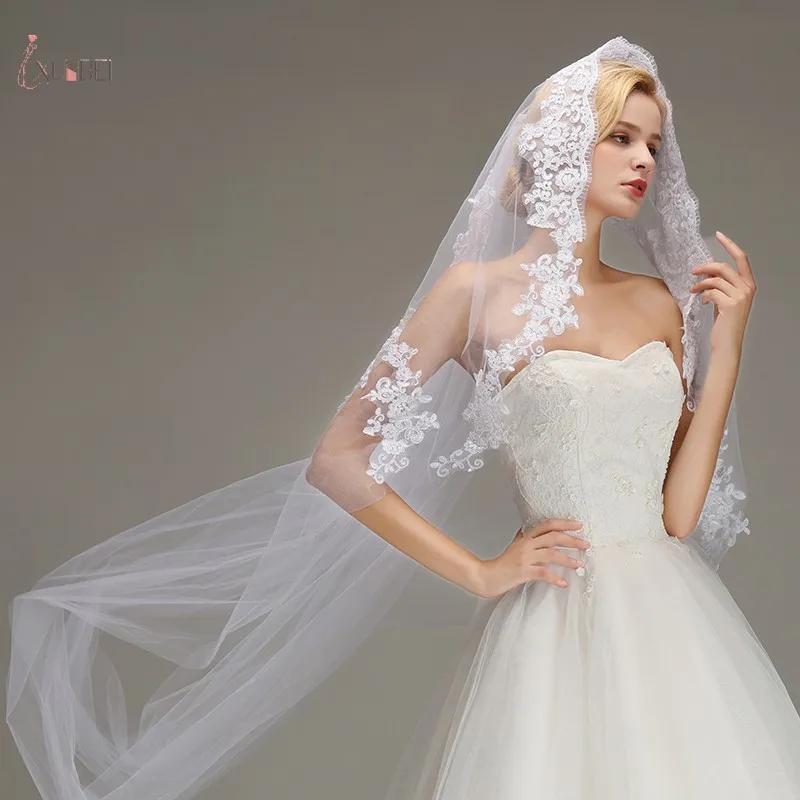 

Xunbei Lace Edge Long Wedding Veil White Ivory One Layer Soft Tulle Bridal Voile Velo de Novia Wedding Accessories