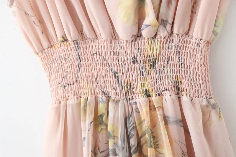 Women Chiffon Dresses Summer 2019 New Arrival Boho People Floral Prints Pattern Empire Elastic Waist Female Sleeveless Dress | Женская