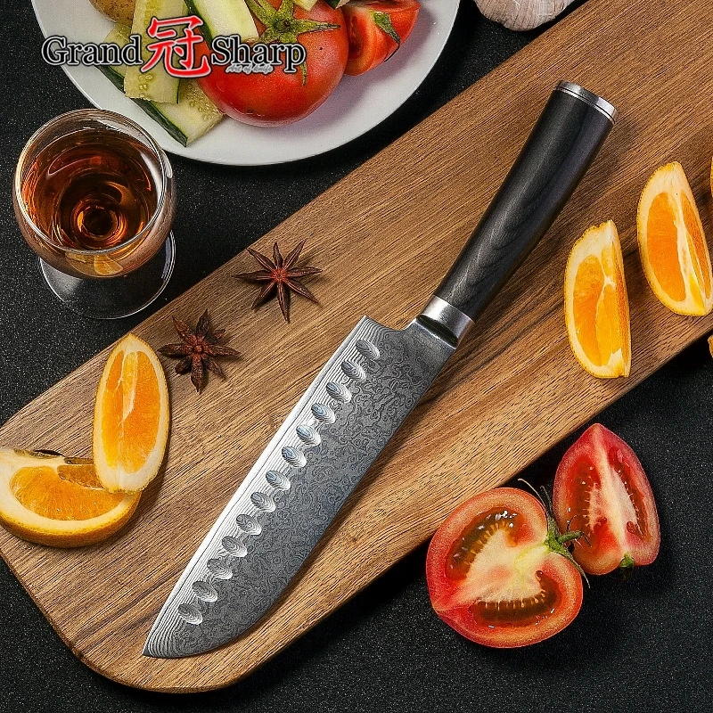 

6.7 Inch Damascus Kitchen Knife VG10 Japanese Damascus Steel Sntoku Carving Kitchen Knives Chef's Cooking Tools with Gift Box