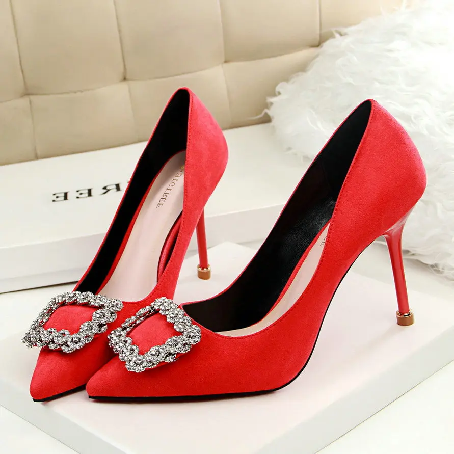 Модные женские свадебные туфли Стразы с квадратной пряжкой 90 мм на шпильках