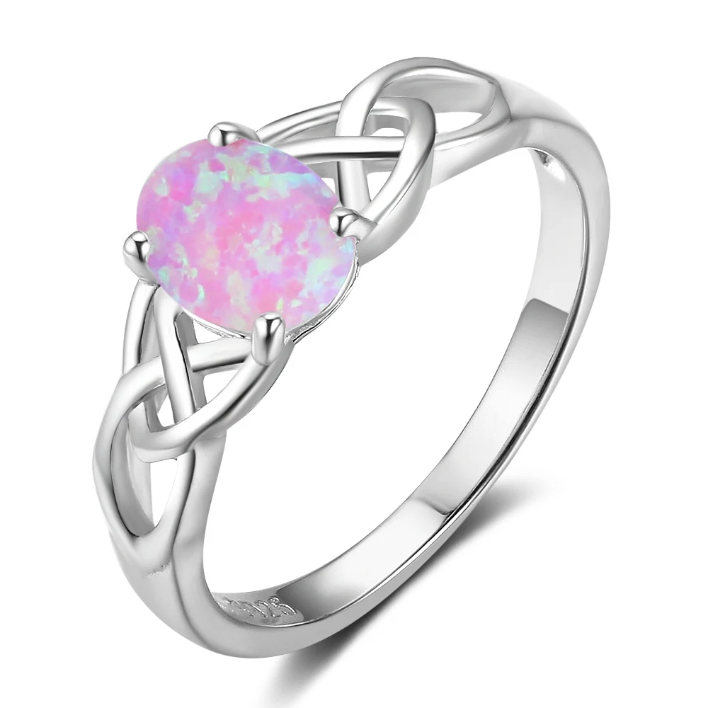 pink Женские Ювелирные изделия 925 пробы Серебряное кольцо с овальным молочным опалом камень Обручальные кольца романтический стиль подарки(JewelOra RI102814 - Цвет основного камня: pink