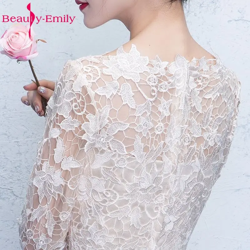 Beauty-Emily белый чай Длина Кружева Вечерние платья 2019 o-образным вырезом три четверти