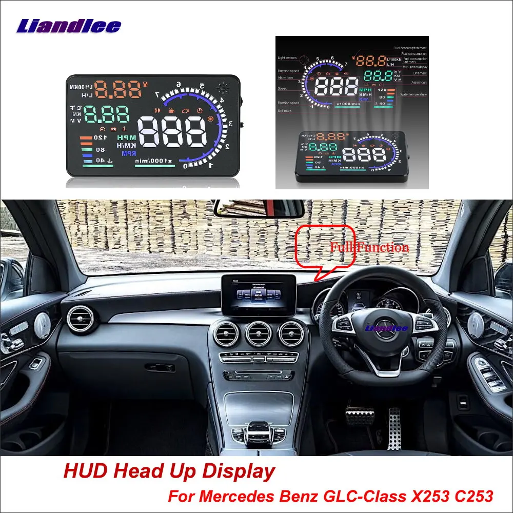 Liandlee Car Head Up Display HUD For Mercedes Benz GLC-Class X253 C253 2015-2018 HD Projector Screen Overspeed Alarm Detector