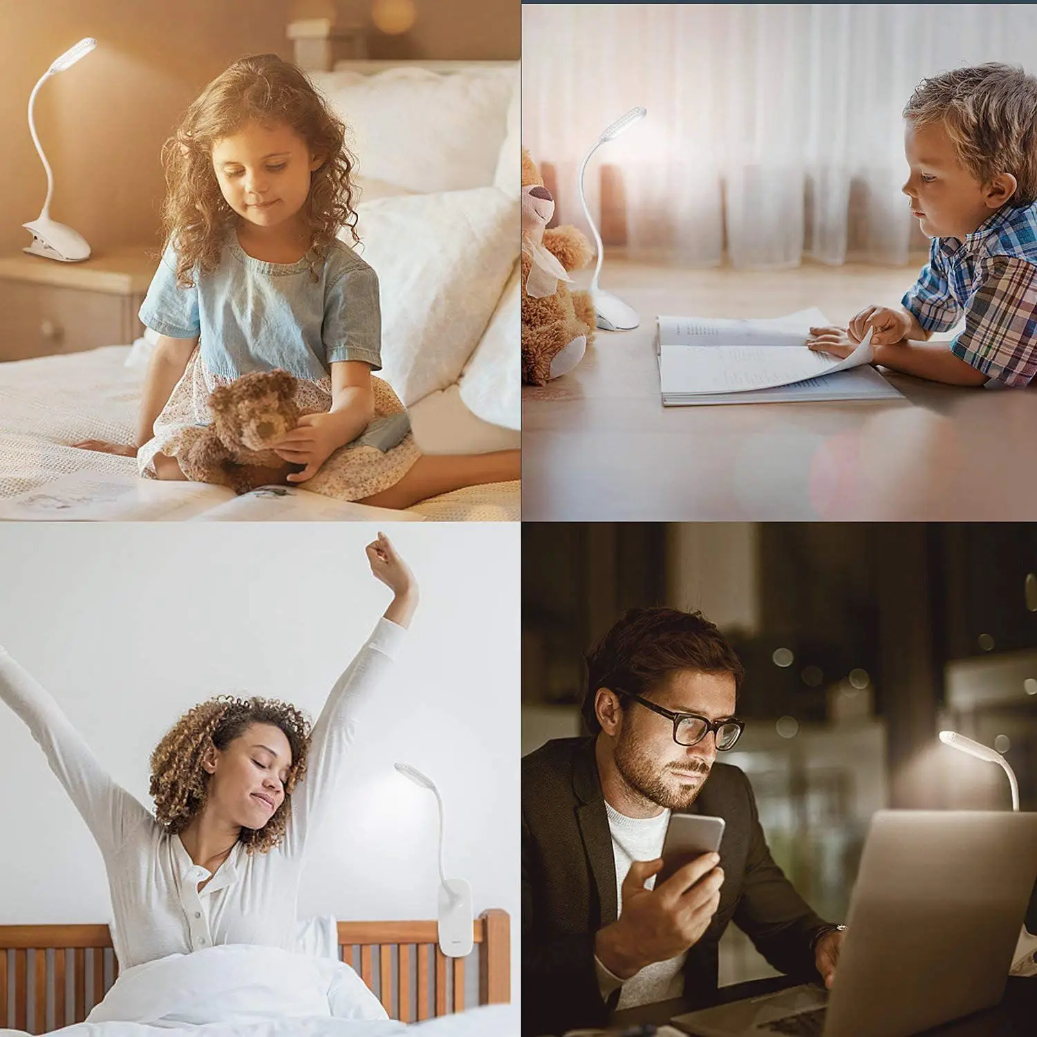 Led Clip Reading Light Daylight 12 Leds Lamp-3 Brightness USB Rechargeable Touch-Switch Bedside Book | Освещение