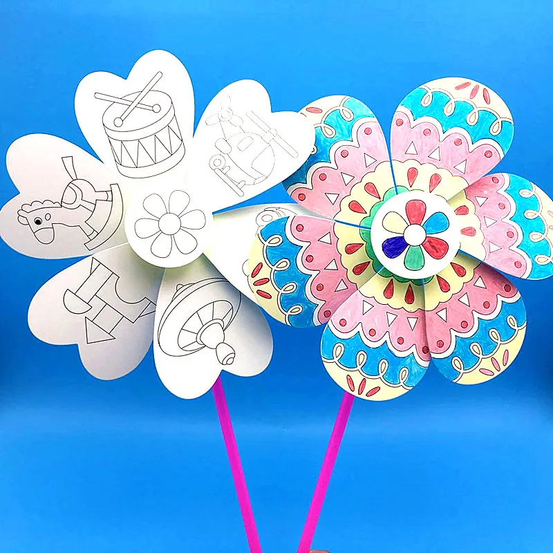 Happyxuan 8 шт./Партия DIY Pinwheels Spinner Набор для девочек игрушка-раскраска креативный рисунок и живопись детская бумага ручной работы развивающие