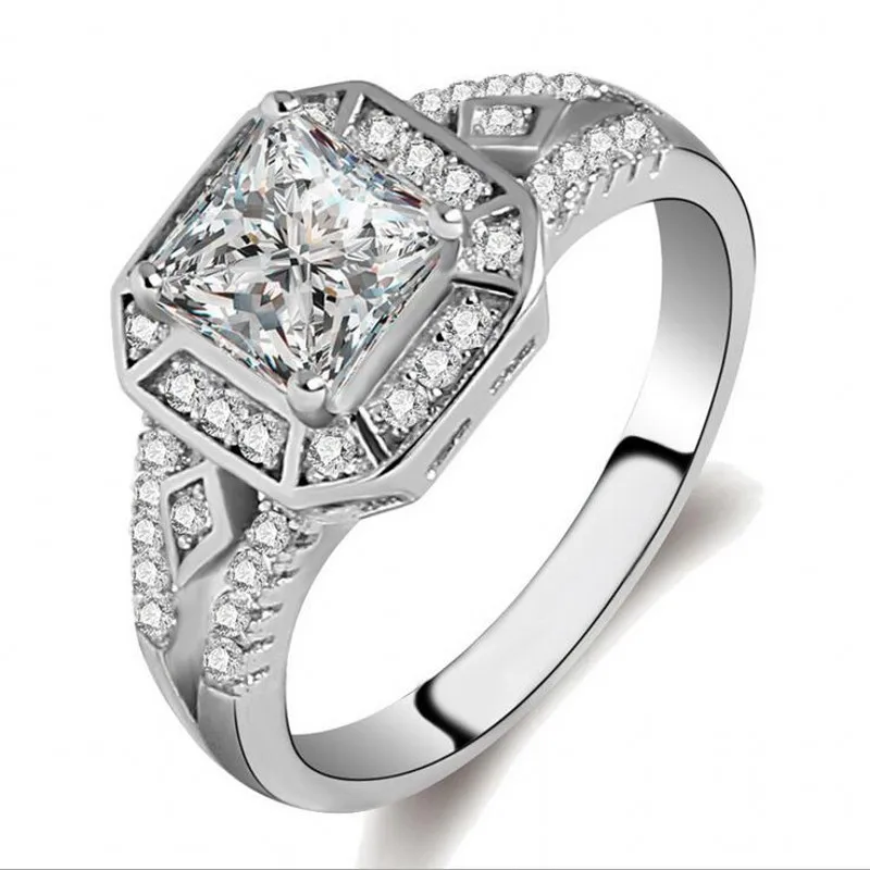 

Drop Shipping Luxury Jewelry 925 Sterling Silver Princess Cut White Clear 5A Cubic Zirconia Wedding Eternity Engagement Ring