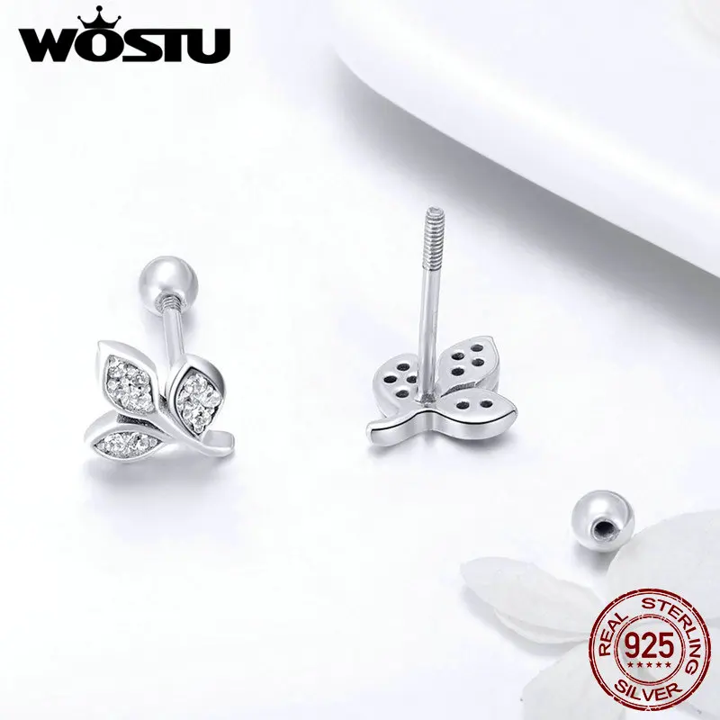 Женские серьги пусеты WOSTU из 100% стерлингового серебра 925 пробы с прозрачными