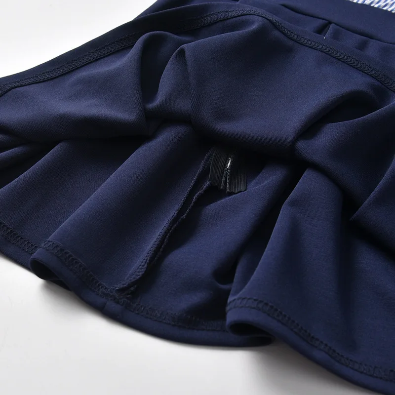 Girls Pleated Dresses Navy Striped Patchwork School Wear Ruffle Bowknot Princess Puff Sleeve For | Детская одежда и обувь