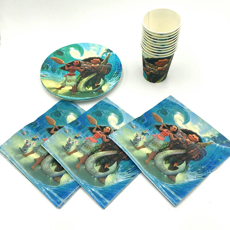 60 шт./лот Моана тарелки чашки дети день рождения товары для детского душа