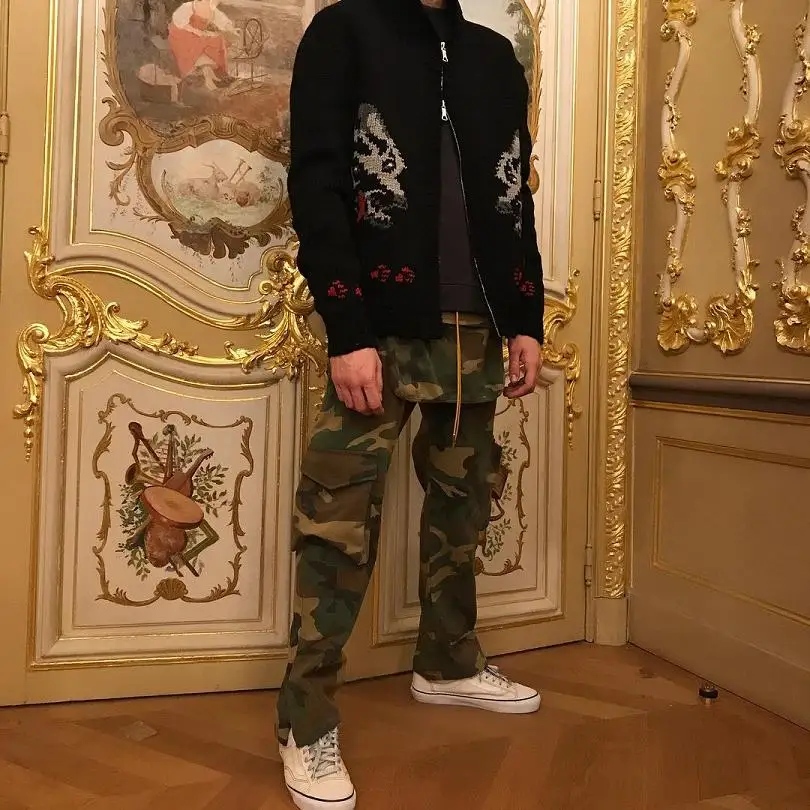 19SS RHUDE камуфляжные мужские брюки High Street Хип Хоп большой карман пряжки шнурок Kanye West свободные RHUDE брюки для девочек для мужчин