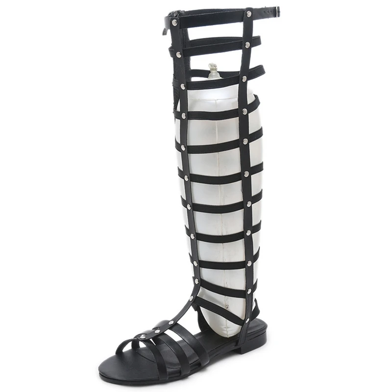 2019 Women Sandals Open toe Knee High Summer Gladiator Flat Roman Rivet Casual Boots shoes size 35-41 | Обувь