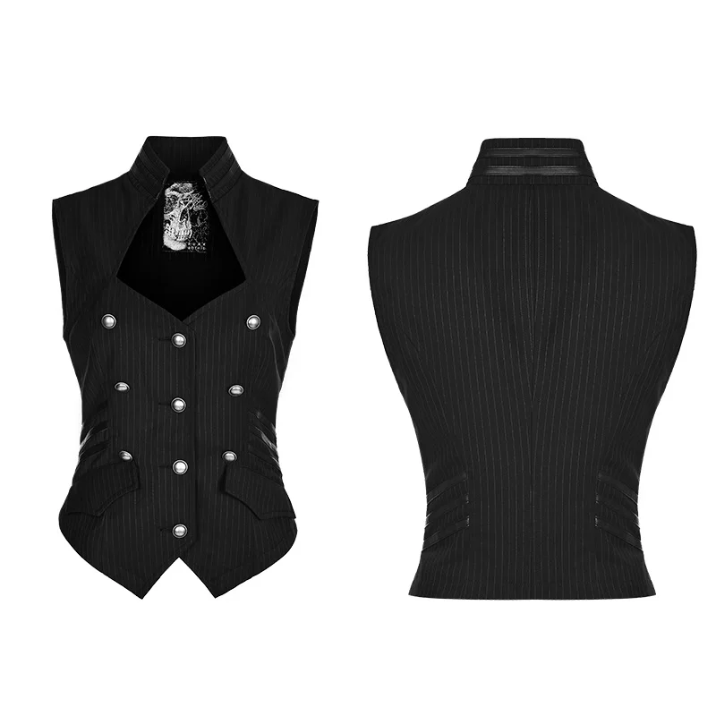 PUNK RAVE Women Vintage Military Uniform Blouse Steampunk Gothic Striped Woven Sleeveless Vest Party Formal Tops Shirt | Женская одежда