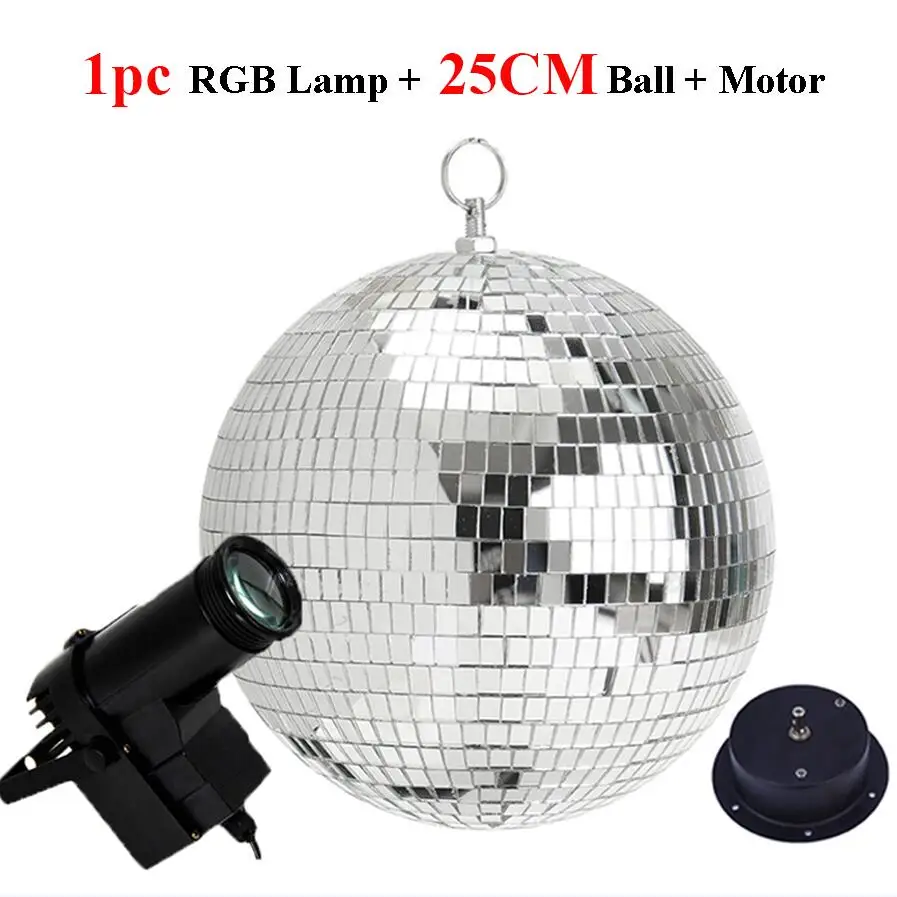 25CM Ball Add 1 Lamp Thrisdar Dia25CM 30 см вращающееся отражающее стекло зеркало диско шар с мотором и 10 Вт RGB луч Pinspot DJ домашние вечерние светильник для сцены - Цвет: 25CM Ball Add 1 Lamp