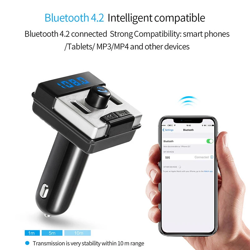 Беспроводной автомобильный fm трансмиттер Bluetooth 4 2 громкой связи MP3 плеер радио Car