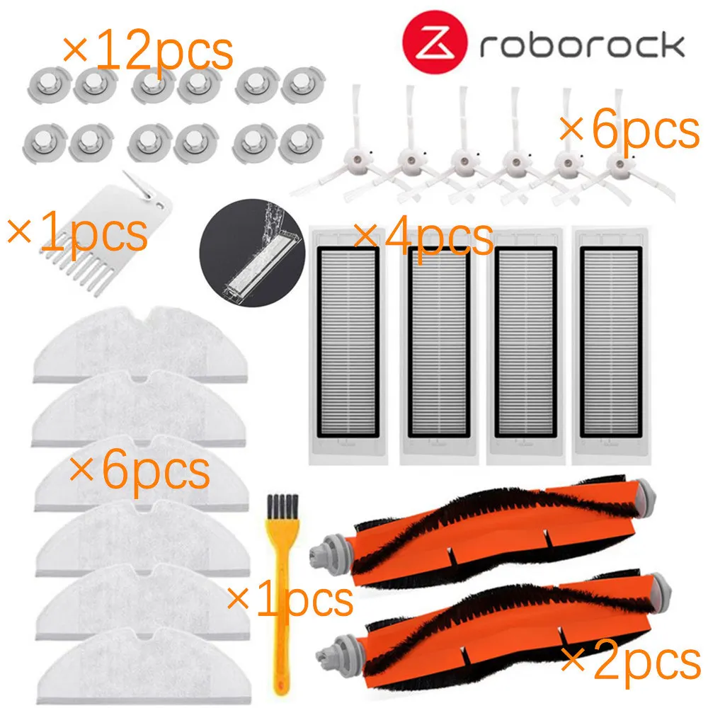 32Pcs Для Xiaomi Roborock Robot S50 S5 Запчасти для пылесоса наборы тряпок для мокрой уборки фильтр боковая щетка рулон щетки резервуар для воды - Цвет: 32Pcs