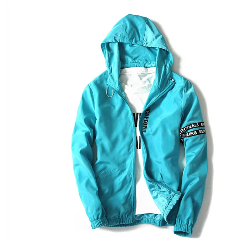 Новинка 2018 мужская куртка бомбер тонкая ветровка с капюшоном приталенная
