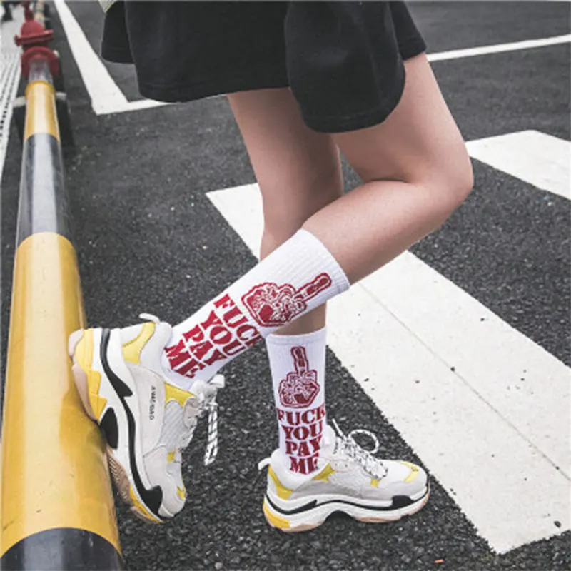 Зимние Модные уличные носки в стиле Харадзюку белые с буквами для мужчин и женщин