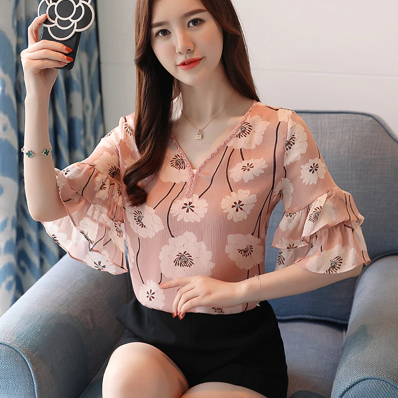 Женская одежда милая рубашка с цветочным принтом новинка 2019 шифоновая блузка