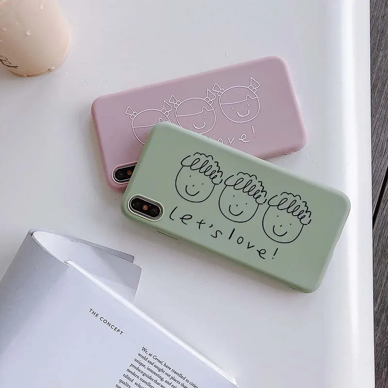 Мультяшные пары голова портрет Let's Love чехол для iPhone X XR XS Max 6 S 7 8 Plus матовый