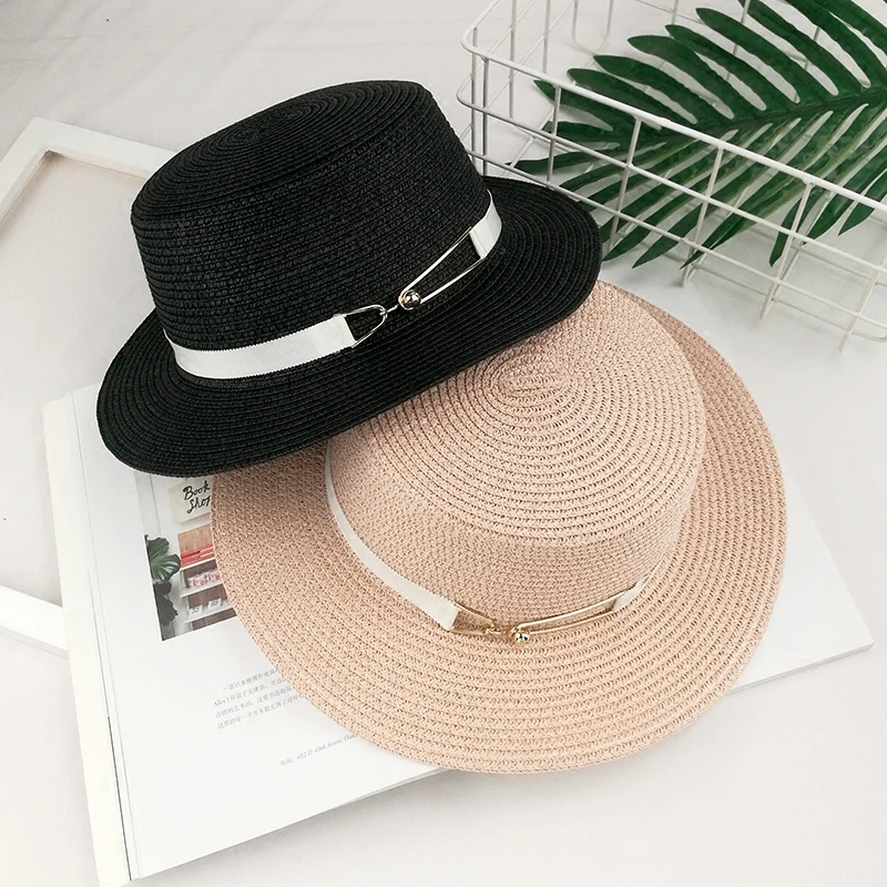 Женская соломенная шляпа с металлической пряжкой однотонная летняя дорожная от