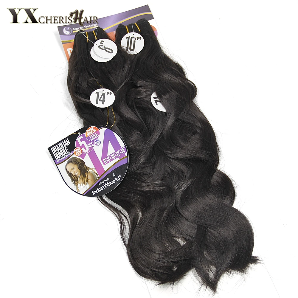 YXCHERISHAIR 8-1" Синтетические Черные Волосы пряди волнистые вплетаемые волосы утка шить в наращивание волос Yaki термостойкие 5 шт./упак