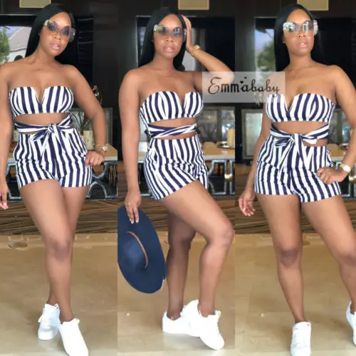 Женский полосатый комбинезон без рукавов и бретелек с подкладкой новинка 2018