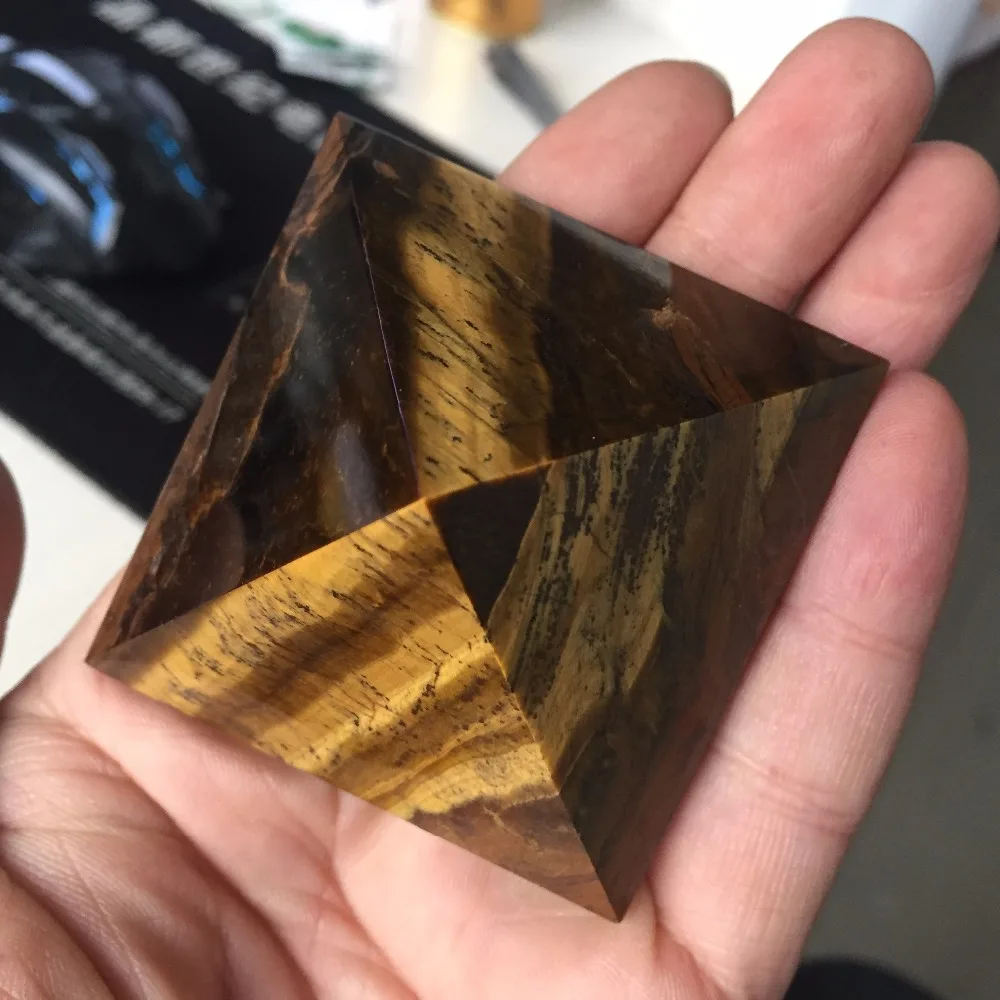 dohaibogoo crystal pyramid 2 inch Beacutiful and Colorful Natural Gold Tiger Eyer Carved Pyramid Figurines Reiki Chakra Ornament | Дом и сад