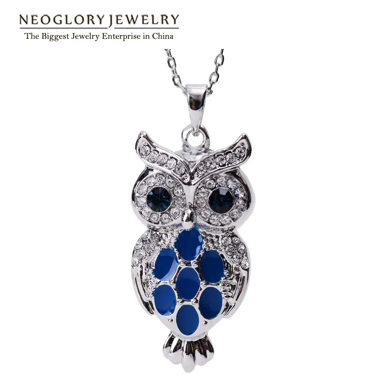 Neoglory австрийская эмаль краска милая синяя сова женская подвеска ожерелья для