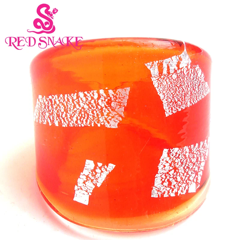 

RED SNAKE Fashion Ring Handmade Red silver color foil block Pattern Murano Glass Rings