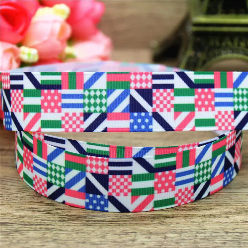 DHK 7/8'' Free Shipping Geometrical Plaid Printed Grosgrain Ribbon Accessory Material Headwear DIY Decoration 22mm S743 | Дом и сад