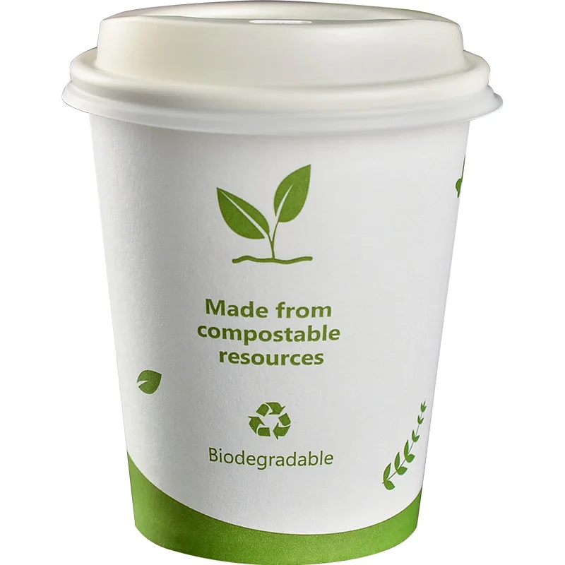 Compostable стаканчики из пла одноразовые бумажные Biodegrade воды кофе молока чая крышка